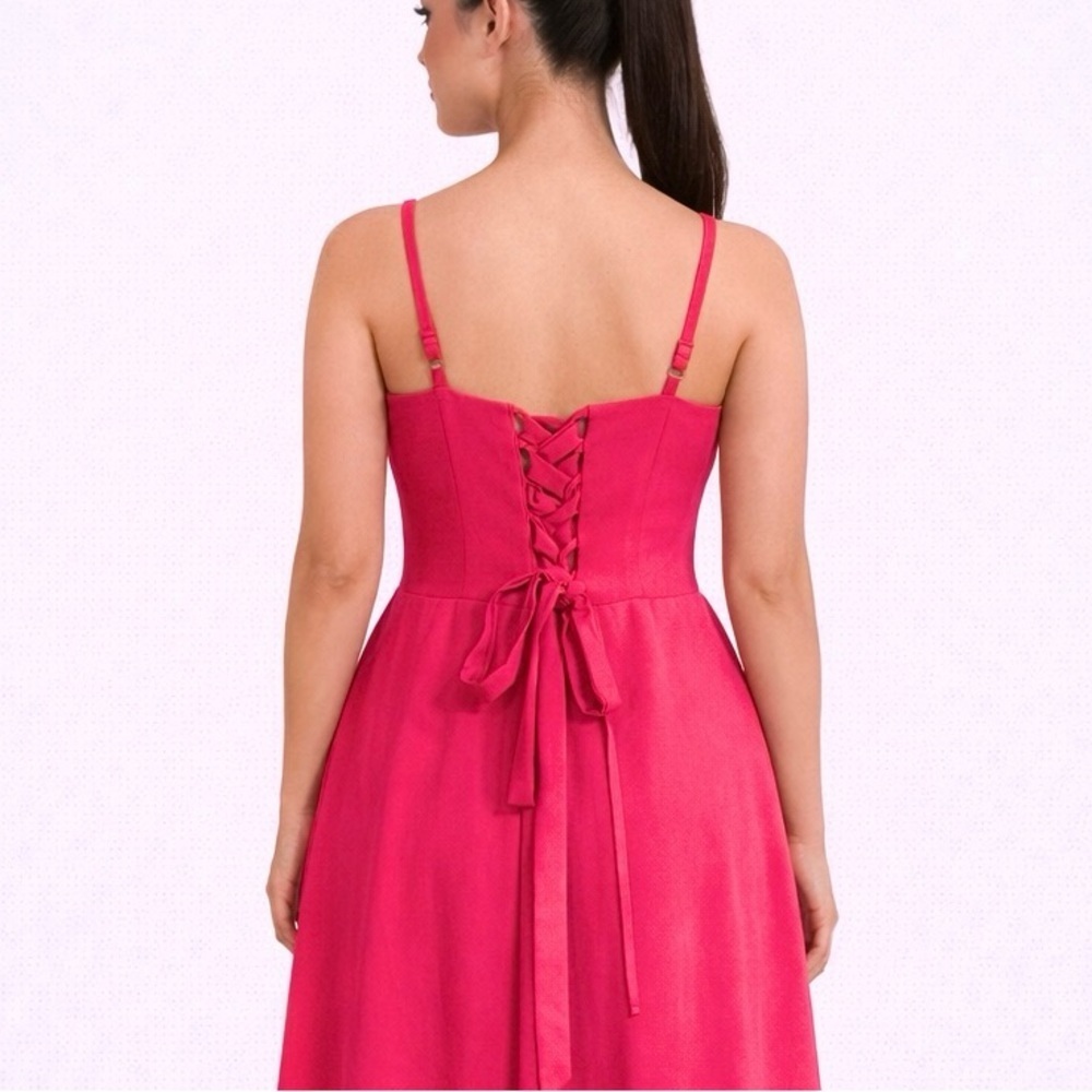 Sample dress Hot pink corset bubble ruffle hem dress. Maxi fitted- 10-12